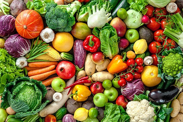 Assortment of fresh fruits and vegetables
